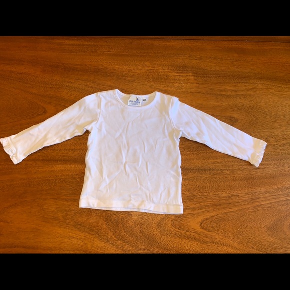 Mary James Blue Floral Pants and White Long Sleeve Shirt with Ruffle Cuffs - Picture 2 of 3